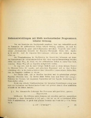 Reihenentwicklungen mit Hülfe arithmetischer Progressionen höherer Ordnung : Beitrag zum mathemathischen Unterrichte an höheren Lehranstalt