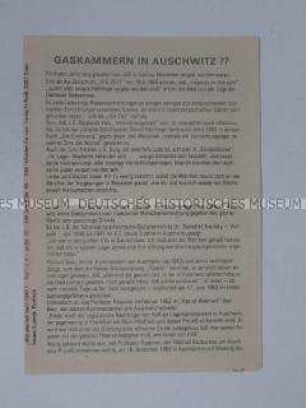 Neonazistische Propagandaschrift zur Leugnung des Holocaust ("Auschwitzlüge")