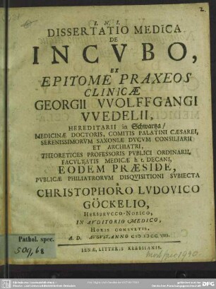 Dissertatio Medica De Incubo