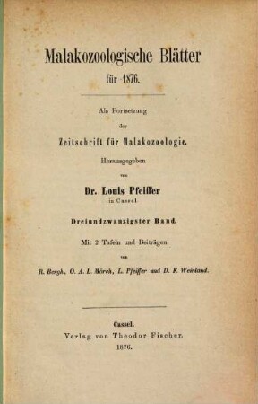 Malakozoologische Blätter. 23. 1876