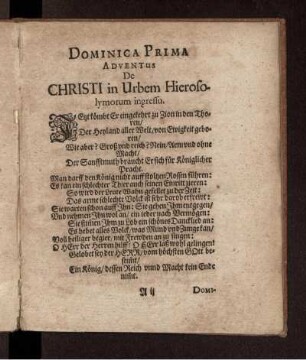 Dominica Prima Adventus De Christi in Urbem Hierosolymorum ingressu