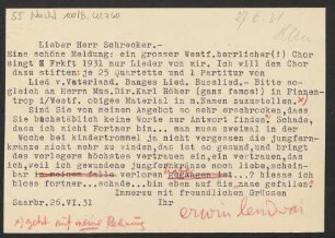 Brief an Willy Strecker und B. Schott's Söhne : 26.06.1931