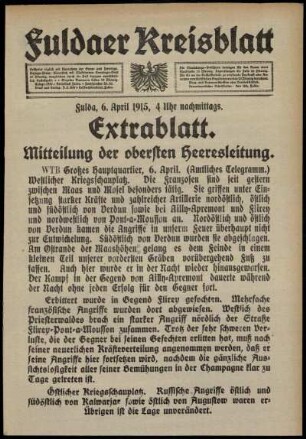 Erste Ausgabe vom Dienstag, den 06. April 1915.