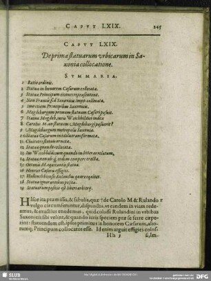 Caput LXIX. De prima statuarum urbicarum in Saxonia collocatione