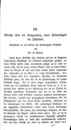 Bericht über die Ausgrabung eines Heidenhügels bei Ohlsdorf. Abgestattet an den Verein für Hamburgische Geschichte