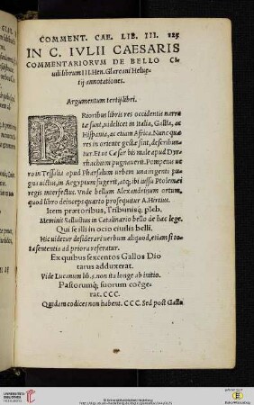 In C. Ivlii Caesaris commentariorvm de bello Ciuili librum III. Hen. Glareani Heluetij annotationes. Argumentum tertij libri