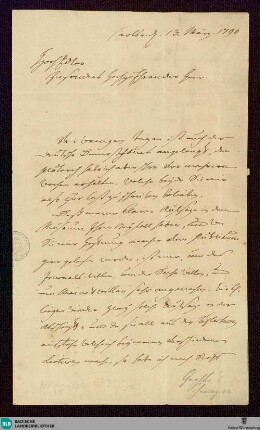 Brief von Johann Georg Schlosser an die Göschensche Buchhandlung in Leipzig vom 13.03.1790 - K 3298
