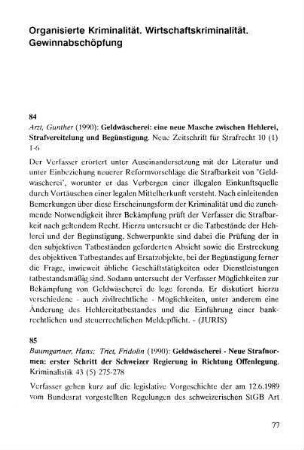 77-87, Organisierte Kriminalität, Wirtschaftskriminalität, Gewinnabschöpfung