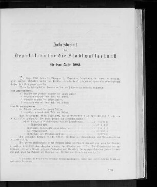 Jahresbericht der Deputation für die Stadtwasserkunst für das Jahr 1902.