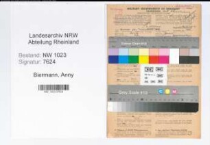 Entnazifizierung Anny Biermann , geb. 28.03.1919 (Stenotyp.)