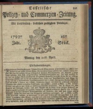 16tes Stueck, Montag den 22ten April. 1793