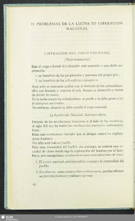 II. Problemas De La Lucha De Liberacion Nacional