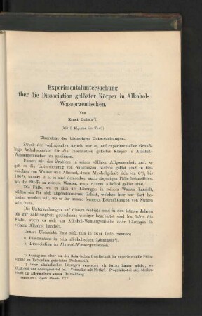 Experimentaluntersuchung über die Dissociation gelöster Körper in Alkohol-Wassergemischen.