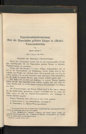 Experimentaluntersuchung über die Dissociation gelöster Körper in Alkohol-Wassergemischen.