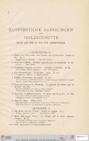 Kupferstiche, Radirungen und Holzschnitte (Nr. 1 - 1354)