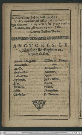 Auctores, Ex quibus hoc Florilegium excerptum est, sunt