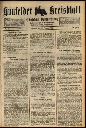 Erste Ausgabe vom Samstag, den 30. Januar 1926.