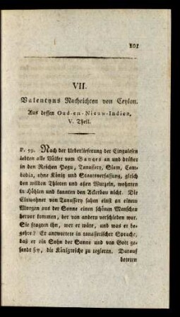VII. Valentyns Nachrichten von Ceylon. Aus dessen Oud-en-Nieuw-Indien. V. Theil