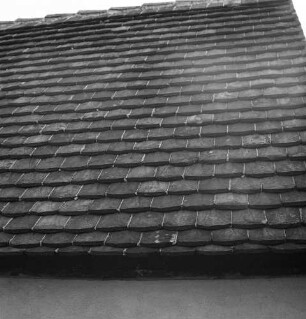 Großenhain-Strauch, Am Dorfanger. Backhaus 1656/1763, 1985 restauriert). Detail: Dach (Teilansicht)