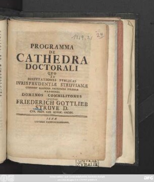 Programma De Cathedra Doctorali