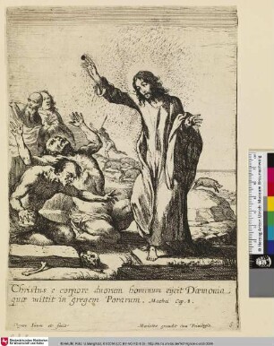 [Christus heilt heilt zwei Besessene und lässt deren Dämonen in Schweine übergehen; Jésus-Christ délivre deux possédés et permet aux démons d'entrer dans des pourceaux]
