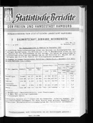 Das Bauhauptgewerbe in Hamburg im September 1967 : Lfd. Nr. 33