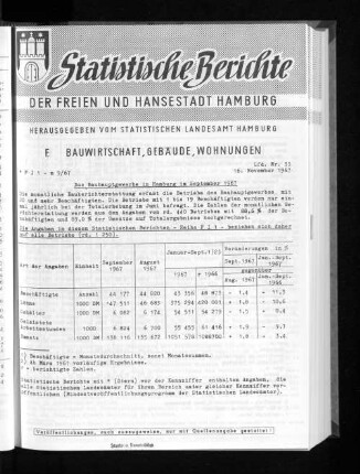Das Bauhauptgewerbe in Hamburg im September 1967 : Lfd. Nr. 33