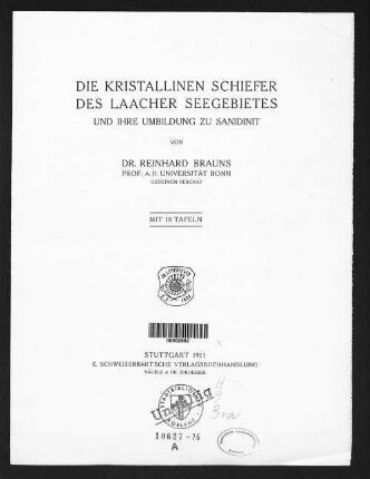 Die kristallinen Schiefer des Laacher Seegebietes und ihre Umbildung zu Sanidinit
