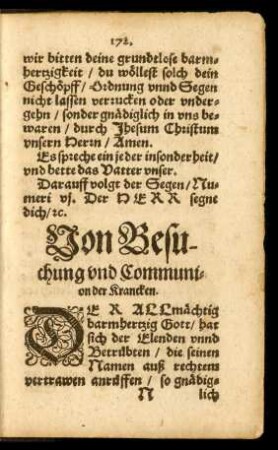 Von Besuchung und Communion der Krancken.