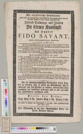 Die seltenen Kunststücke des Hundes Fido-Savant.