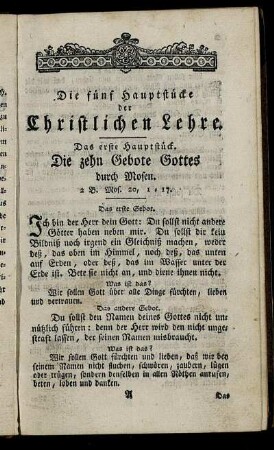 Die fünf Hauptstücke der Christlichen Lehre.