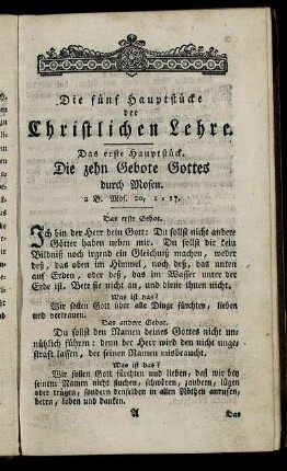 Die fünf Hauptstücke der Christlichen Lehre.