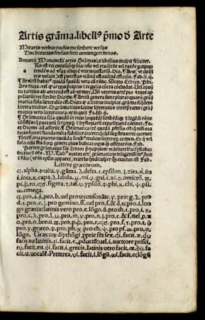 ... Artis Grammatice libellus incipit feliciter.