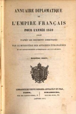 Annuaire diplomatique et consulaire de la République Française : pour l'année .... 2. 1859