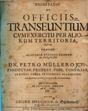 Diss. de officiis transeuntium cum exercitu per aliorum territoria