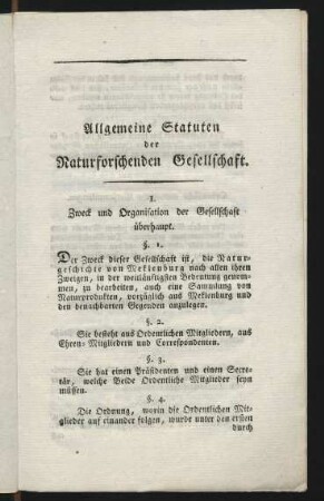 I. Zweck und Organisation der Gesellschaft überhaupt