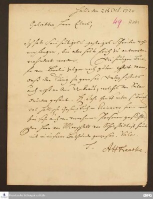 Brief von August Hermann Francke an Heinrich Julius Elers.