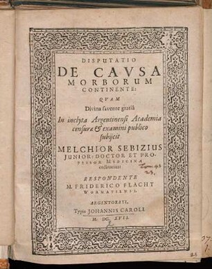 Disputatio De Causa Morborum Continente