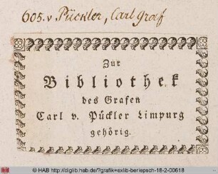 Exlibris des Grafen Carl von Pückler
