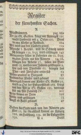 Register der fürnehmsten Sachen.
