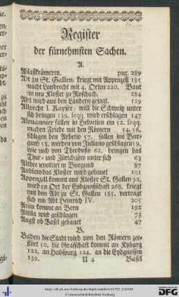 Register der fürnehmsten Sachen.