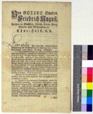 Verordnung von Friedrich August III. Kurfürst von Sachsen betreffend Bestimmungen und Einschränkungen der Postportobefreiungen
