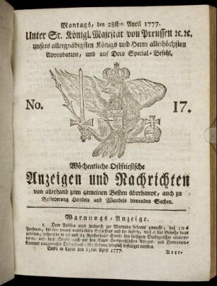No. 17. Montags, den 28sten April 1777.