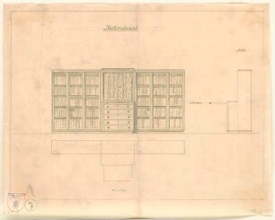 Adler, Friedrich; Bücherschrank - Grundriss, Ansichten