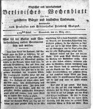 428stes Stueck, Sonnabend, den 15. Maerz 1817