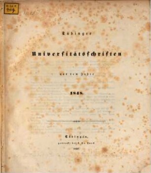 Tübinger Universitätsschriften. 1848