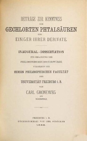 Beiträge zur Kenntniss der gechlorten Phtalsäuren und einiger ihrer Derivate