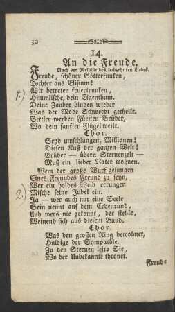 14. An die Freude. Nach der Melodie des sechzehnten Liedes.
