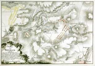 WHK 24 Deutscher Siebenjähriger Krieg 1756-1763: Plan der Schlacht bei Roßbach zwischen den Preußen unter dem König und der Reichsarmee und den Franzosen unter den Prinzen von Soubise und Sachsen-Hildburghausen, 5. November 1757