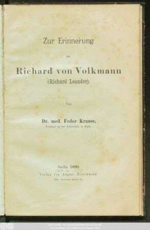 Zur Erinnerung an Richard von Volkmann (Richard Leander)